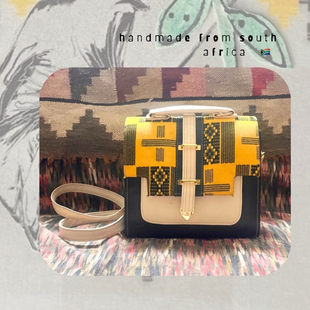 🇿🇦Dr Pachanga South Africa yellow & black plaid gingham statement cross body bag